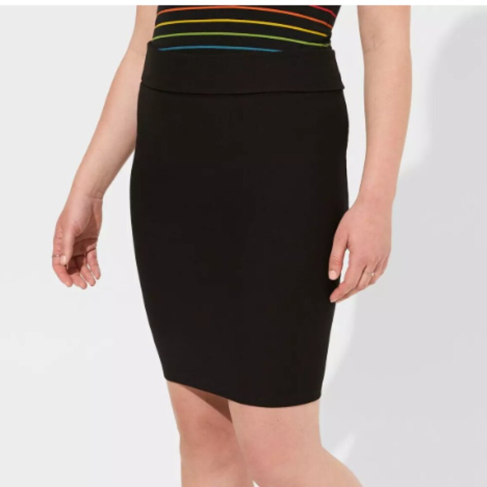 🖤 Torrid Black Knit Foldover Pencil Skirt – Size 3 (22/24)